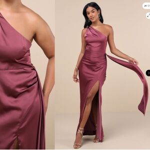 LULU's Sexy Prom Wedding Bridesmaid Elegant Satin One Shoulder Elegant Gown